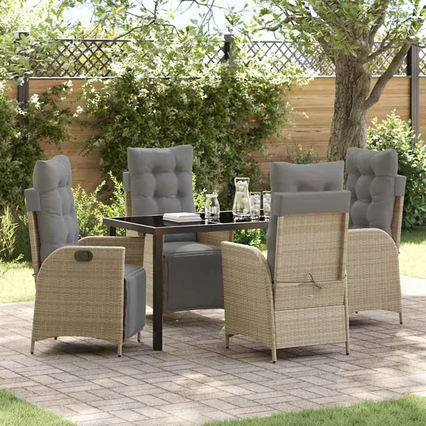 Ensemble de salle à manger pour jardin 5 pcs Beige polyrotin