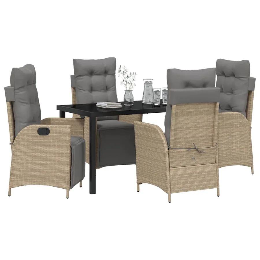 Ensemble de salle à manger pour jardin 5 pcs Beige polyrotin - 3