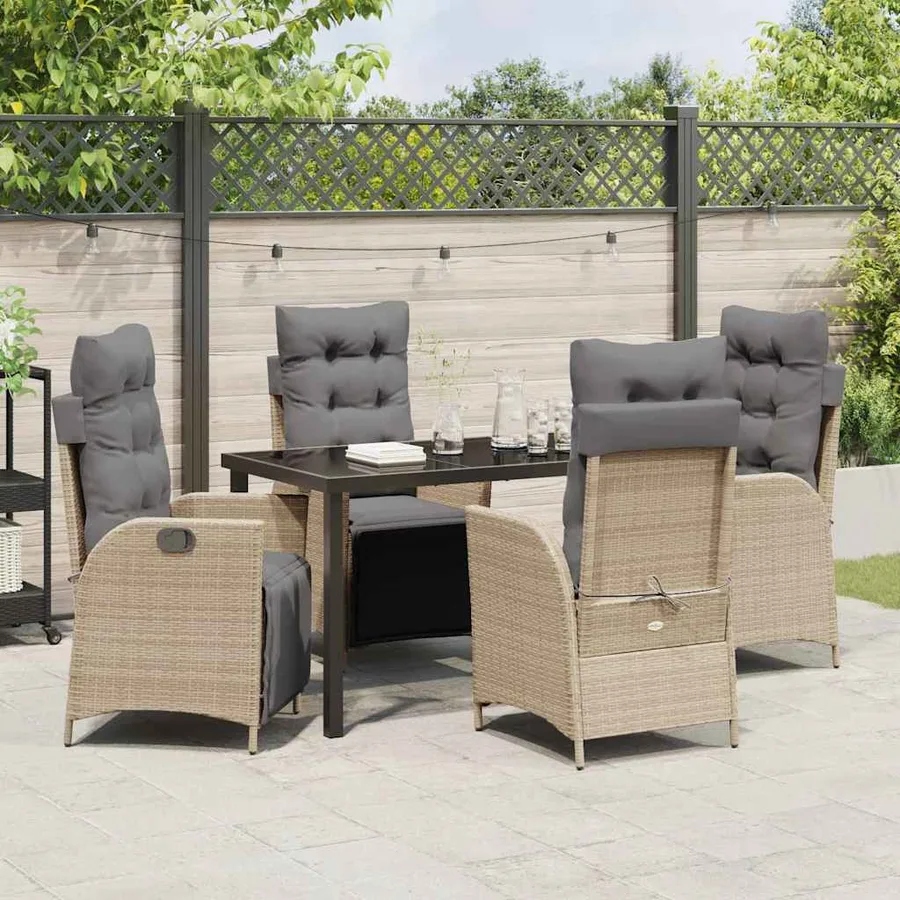 Ensemble de salle à manger pour jardin 5 pcs Beige polyrotin - 4