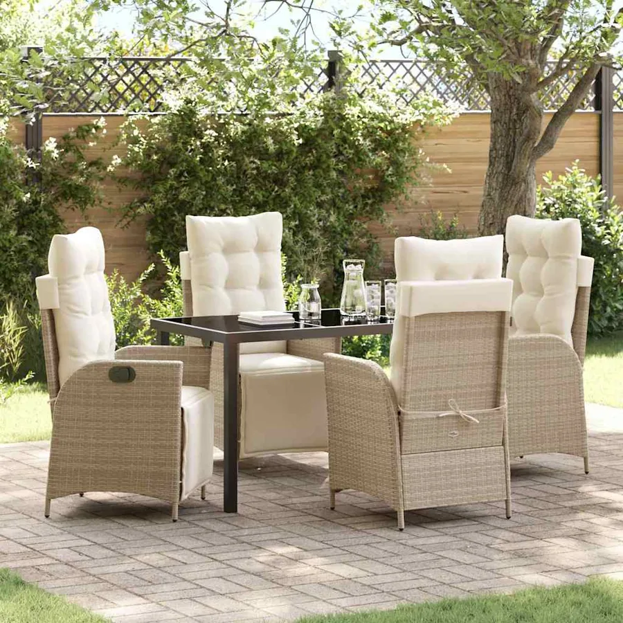 Ensemble de salle à manger pour jardin 5 pcs Beige polyrotin