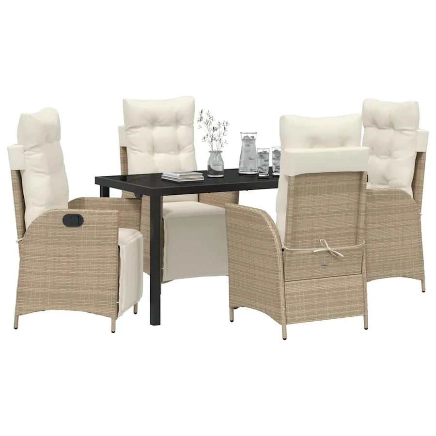 Ensemble de salle à manger pour jardin 5 pcs Beige polyrotin - 3