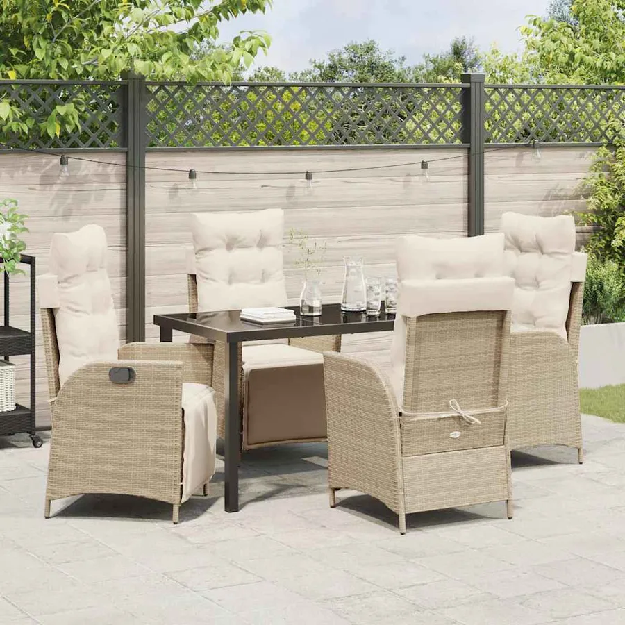 Ensemble de salle à manger pour jardin 5 pcs Beige polyrotin - 4