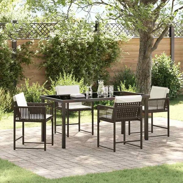Ensemble de salle à manger pour jardin 5 pcs Marron polyrotin