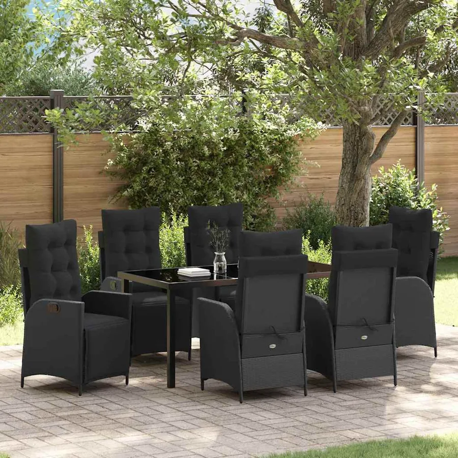 Ensemble de salle à manger pour jardin 7 pcs Noir polyrotin