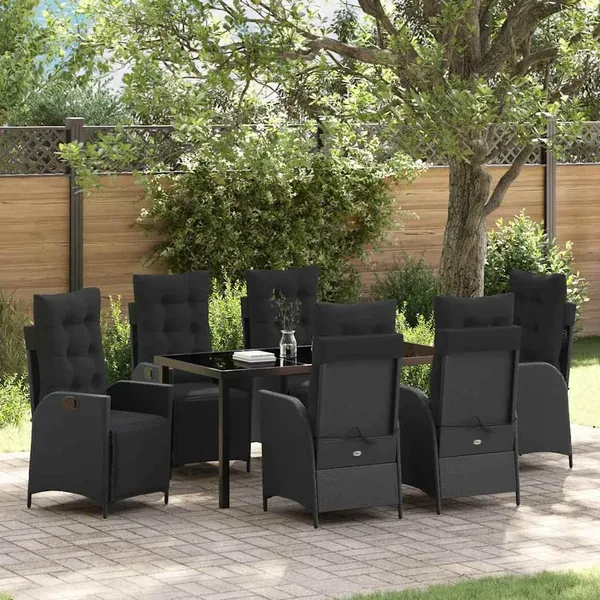 Ensemble de salle à manger pour jardin 7 pcs Noir polyrotin