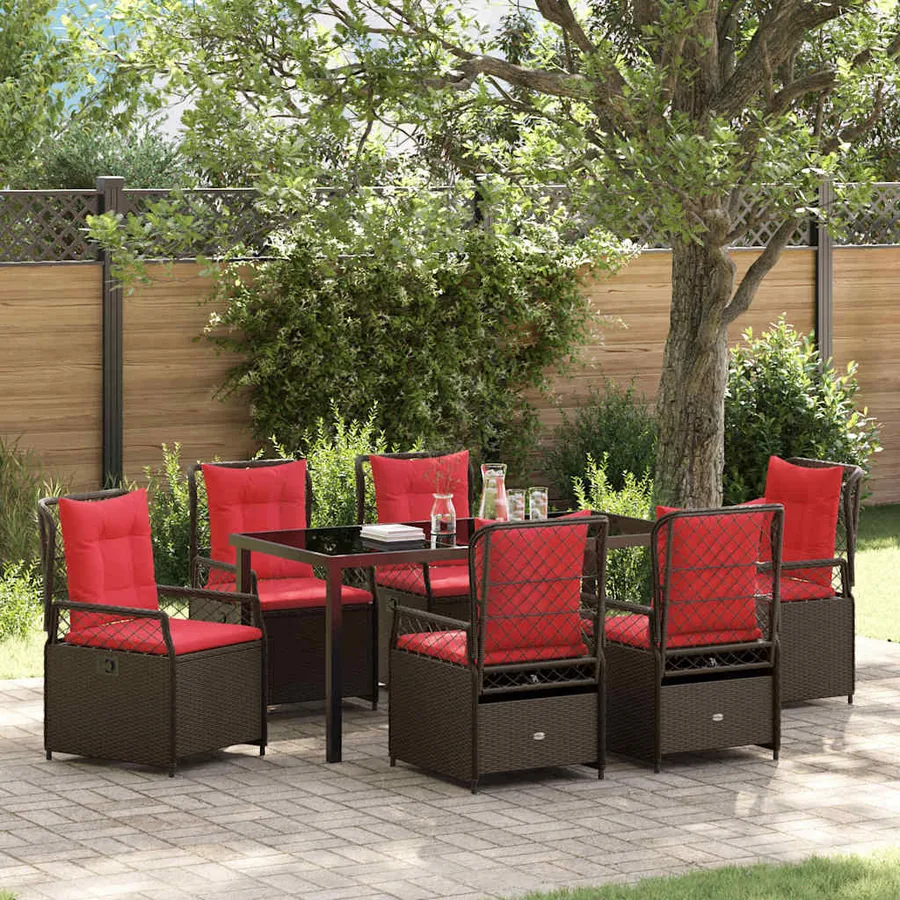Ensemble de salle à manger pour jardin 7 pcs Marron polyrotin