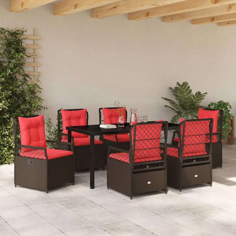 Ensemble de salle à manger pour jardin 7 pcs Marron polyrotin - 4
