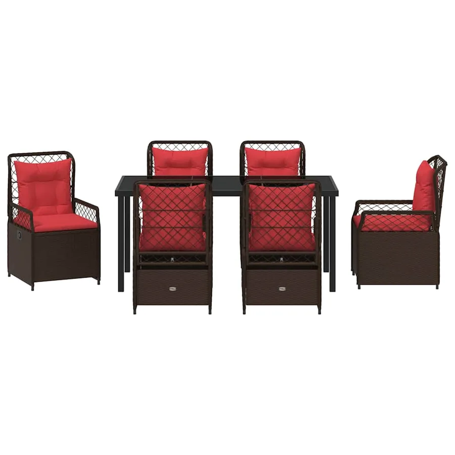 Ensemble de salle à manger pour jardin 7 pcs Marron polyrotin - 7