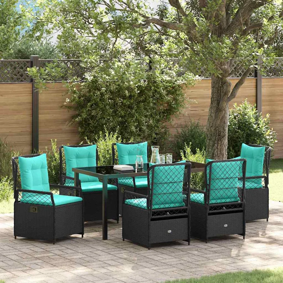 Ensemble de salle à manger pour jardin 7 pcs Noir polyrotin