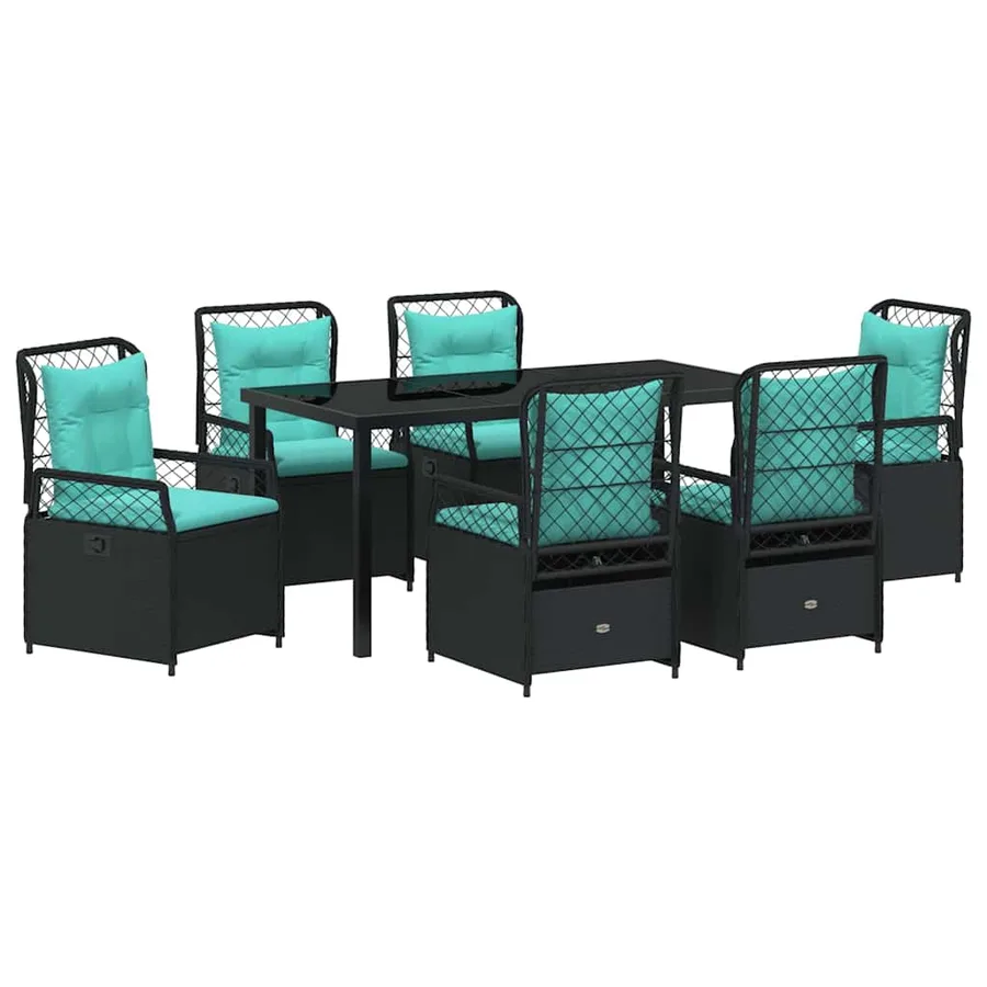 Ensemble de salle à manger pour jardin 7 pcs Noir polyrotin - 2