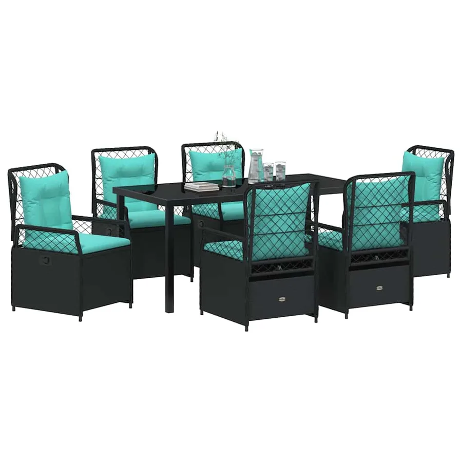 Ensemble de salle à manger pour jardin 7 pcs Noir polyrotin - 3