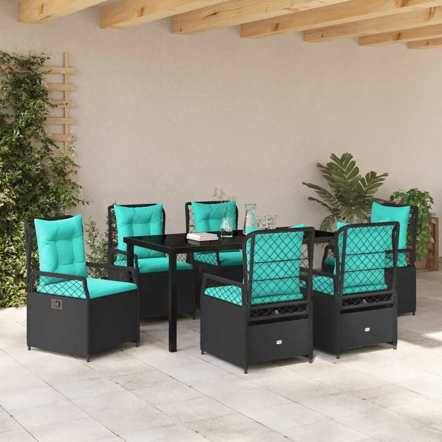 Ensemble de salle à manger pour jardin 7 pcs Noir polyrotin - 4