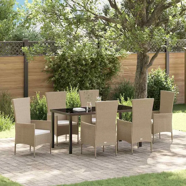 Ensemble de salle à manger pour jardin 7 pcs Beige polyrotin