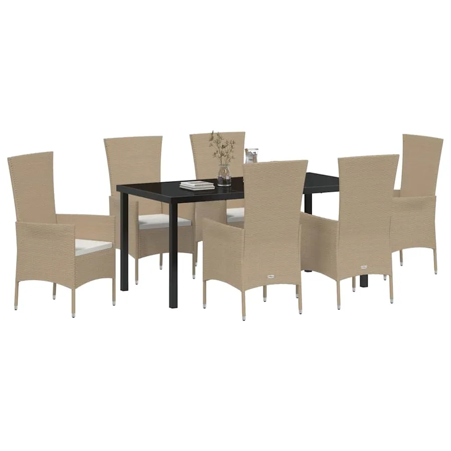 Ensemble de salle à manger pour jardin 7 pcs Beige polyrotin - 3