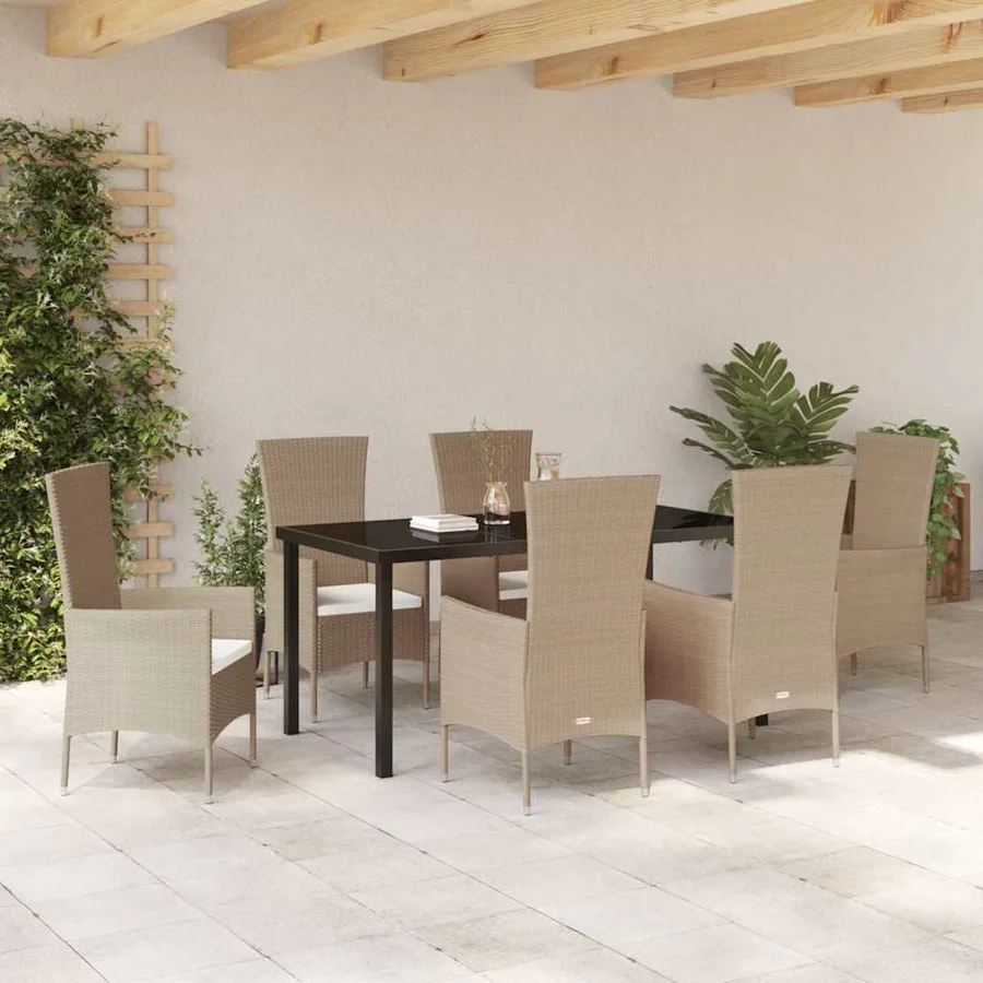 Ensemble de salle à manger pour jardin 7 pcs Beige polyrotin - 4
