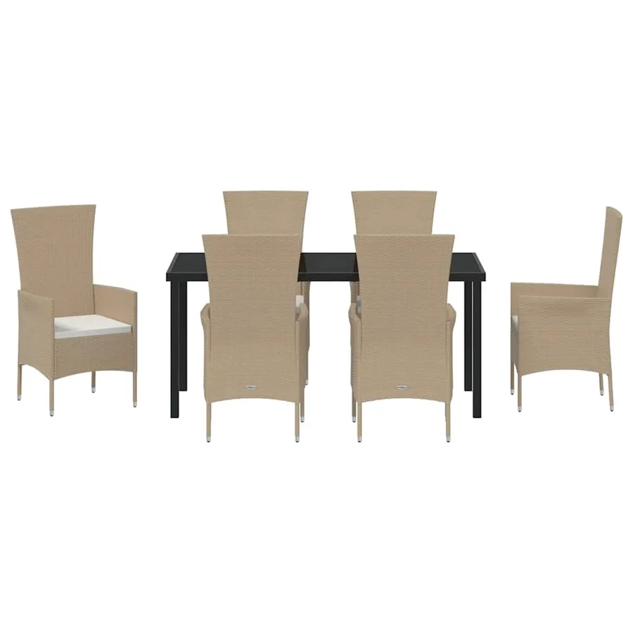 Ensemble de salle à manger pour jardin 7 pcs Beige polyrotin - 7