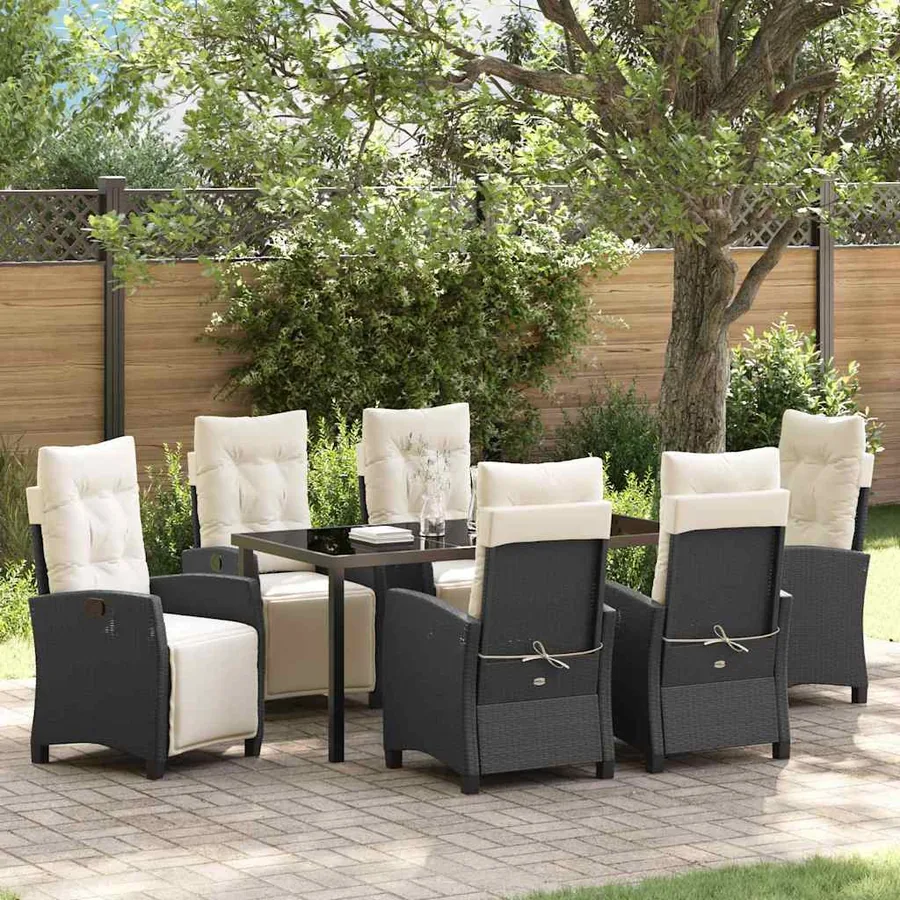 Ensemble de salle à manger pour jardin 7 pcs Noir polyrotin