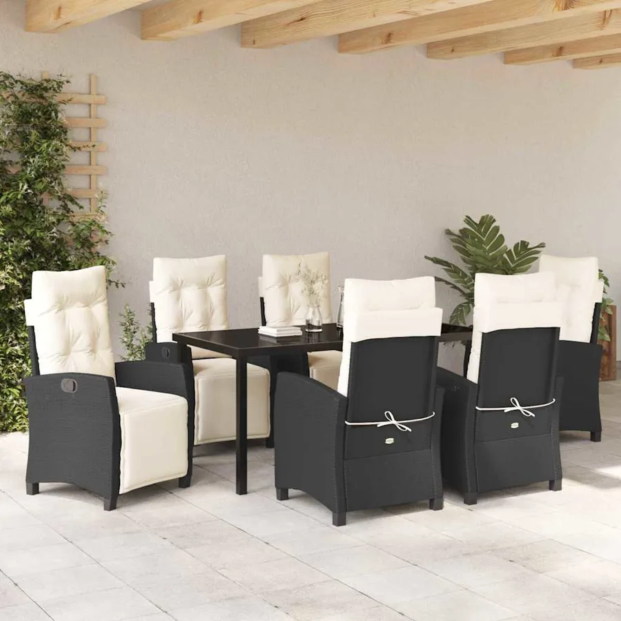 Ensemble de salle à manger pour jardin 7 pcs Noir polyrotin - 4