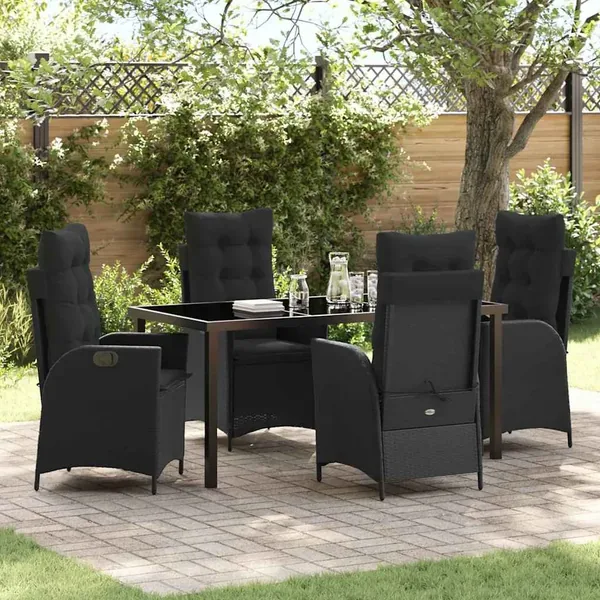 Ensemble de salle à manger pour jardin 5 pcs Noir polyrotin