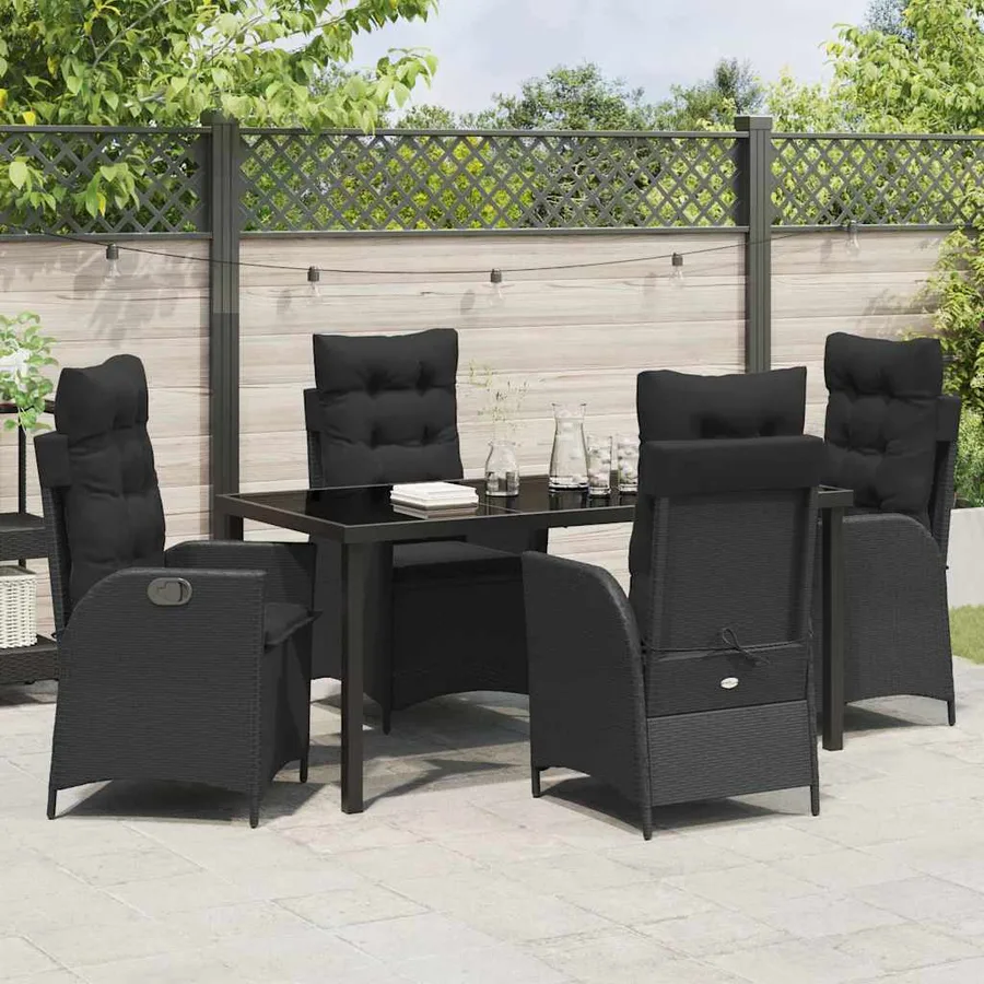 Ensemble de salle à manger pour jardin 5 pcs Noir polyrotin - 4