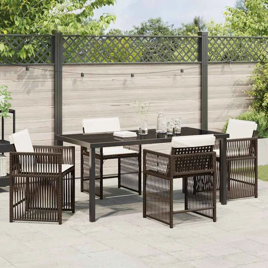 Ensemble de salle à manger pour jardin 5 pcs Marron polyrotin - 4