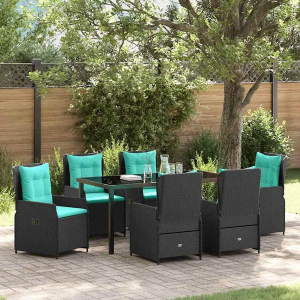 Ensemble de salle à manger pour jardin 7 pcs Noir Poly rotin