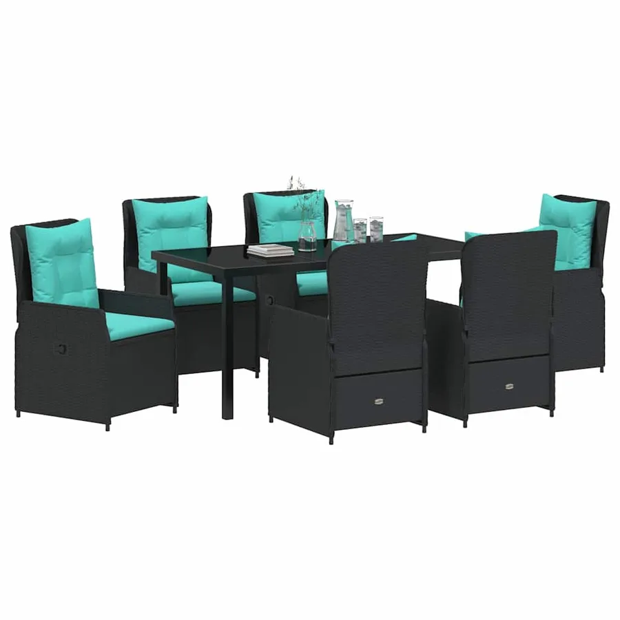 Ensemble de salle à manger pour jardin 7 pcs Noir Poly rotin - 3