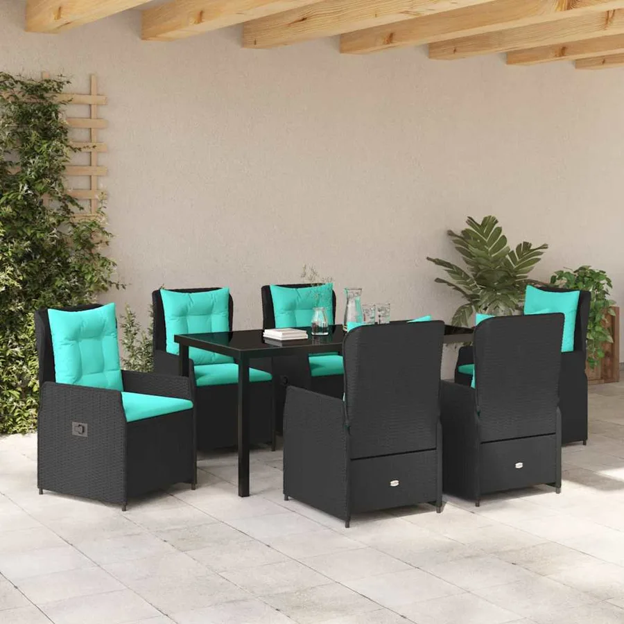 Ensemble de salle à manger pour jardin 7 pcs Noir Poly rotin - 4