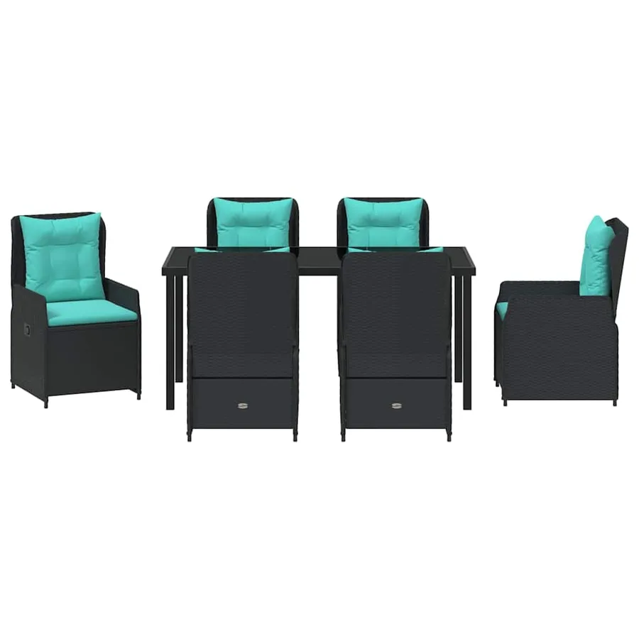 Ensemble de salle à manger pour jardin 7 pcs Noir Poly rotin - 7