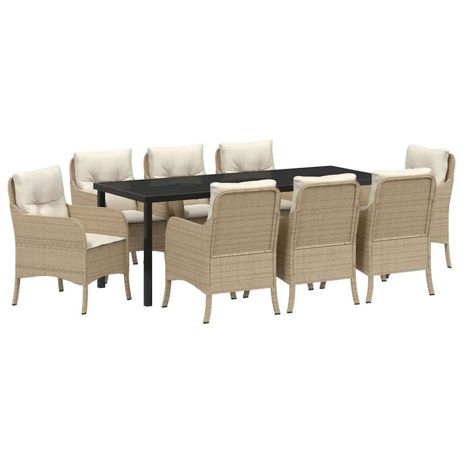 Ensemble de salle à manger pour jardin 9 pcs Beige polyrotin - 2