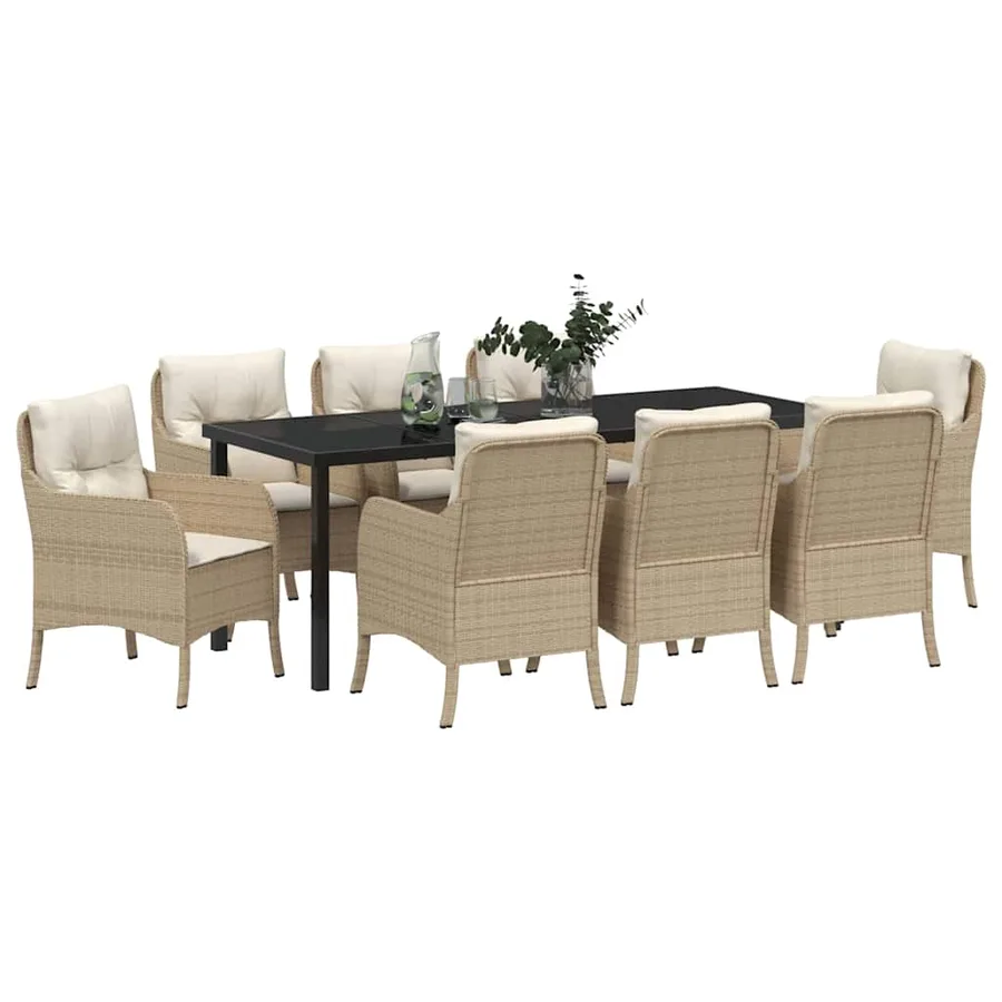 Ensemble de salle à manger pour jardin 9 pcs Beige polyrotin - 3