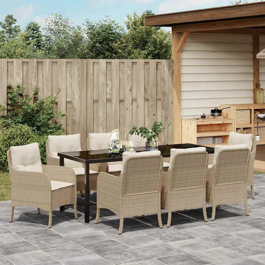 Ensemble de salle à manger pour jardin 9 pcs Beige polyrotin - 4