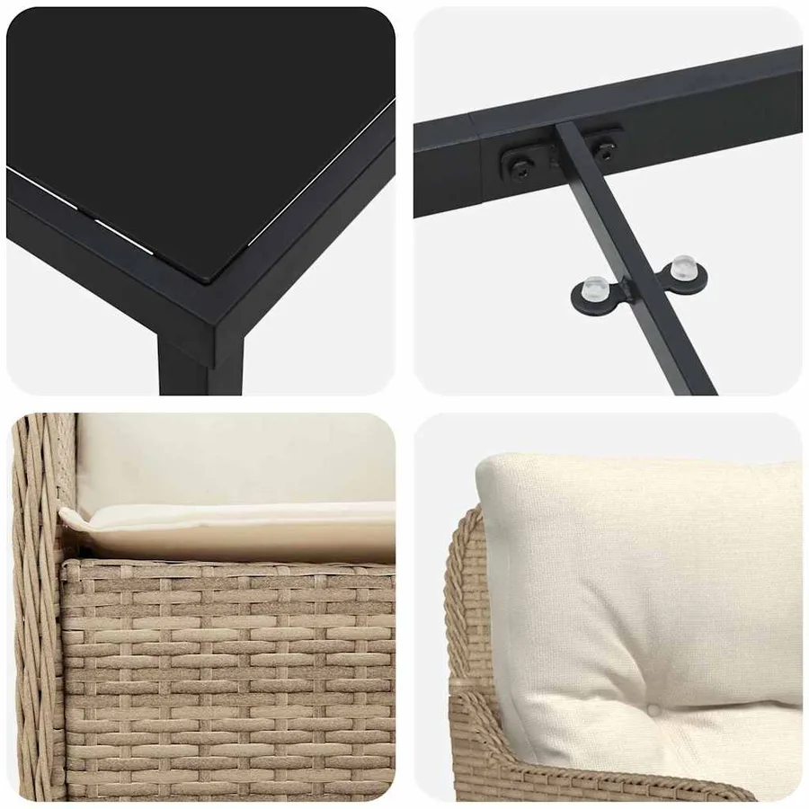 Ensemble de salle à manger pour jardin 9 pcs Beige polyrotin - 9