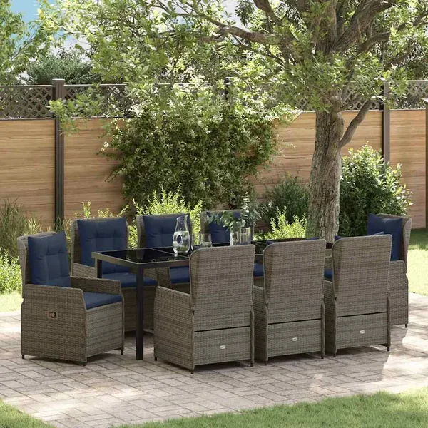 Ensemble de salle à manger pour jardin 9 pcs Gris Poly rotin
