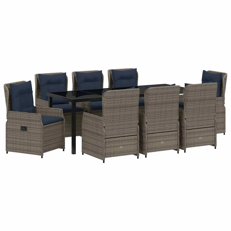 Ensemble de salle à manger pour jardin 9 pcs Gris Poly rotin - 2