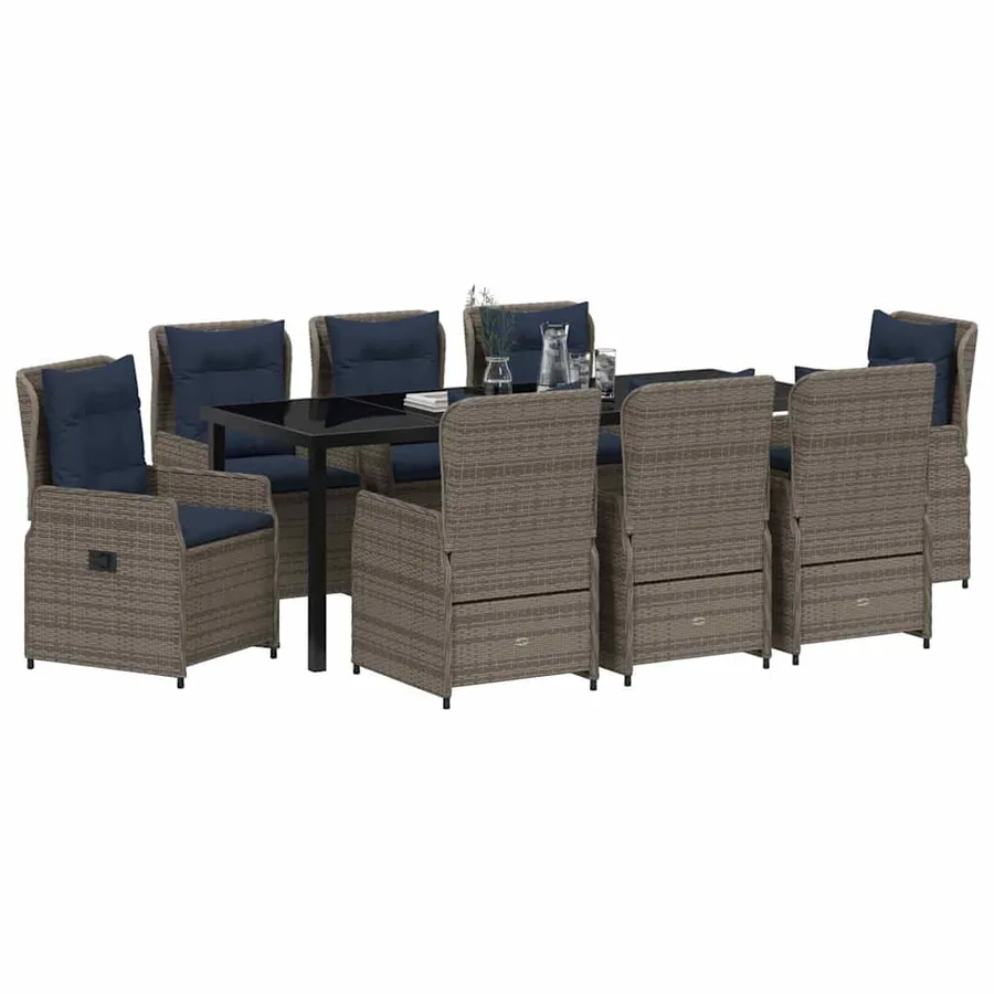 Ensemble de salle à manger pour jardin 9 pcs Gris Poly rotin - 3