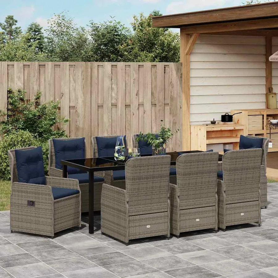 Ensemble de salle à manger pour jardin 9 pcs Gris Poly rotin - 4