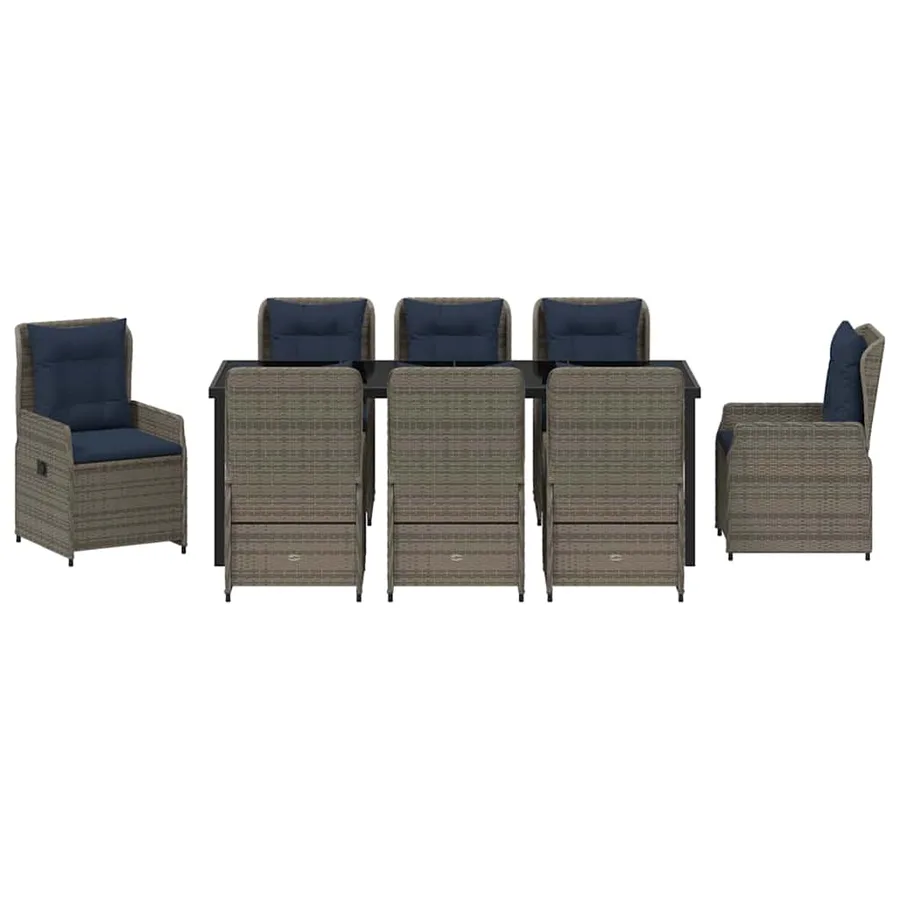 Ensemble de salle à manger pour jardin 9 pcs Gris Poly rotin - 7