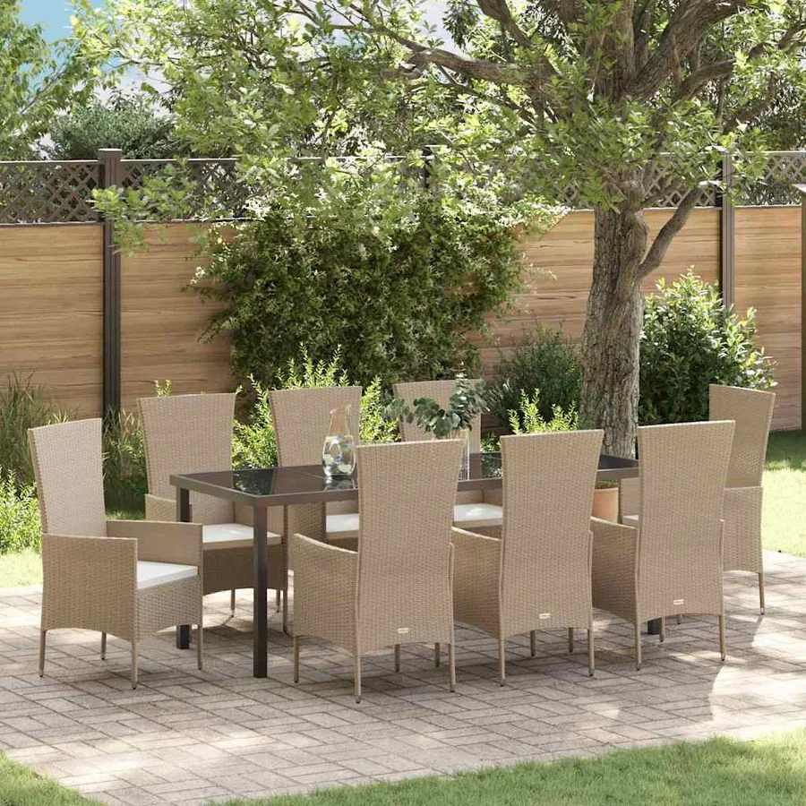 Ensemble de salle à manger pour jardin 9 pcs Beige polyrotin