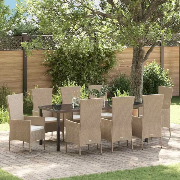 Ensemble de salle à manger pour jardin 9 pcs Beige polyrotin