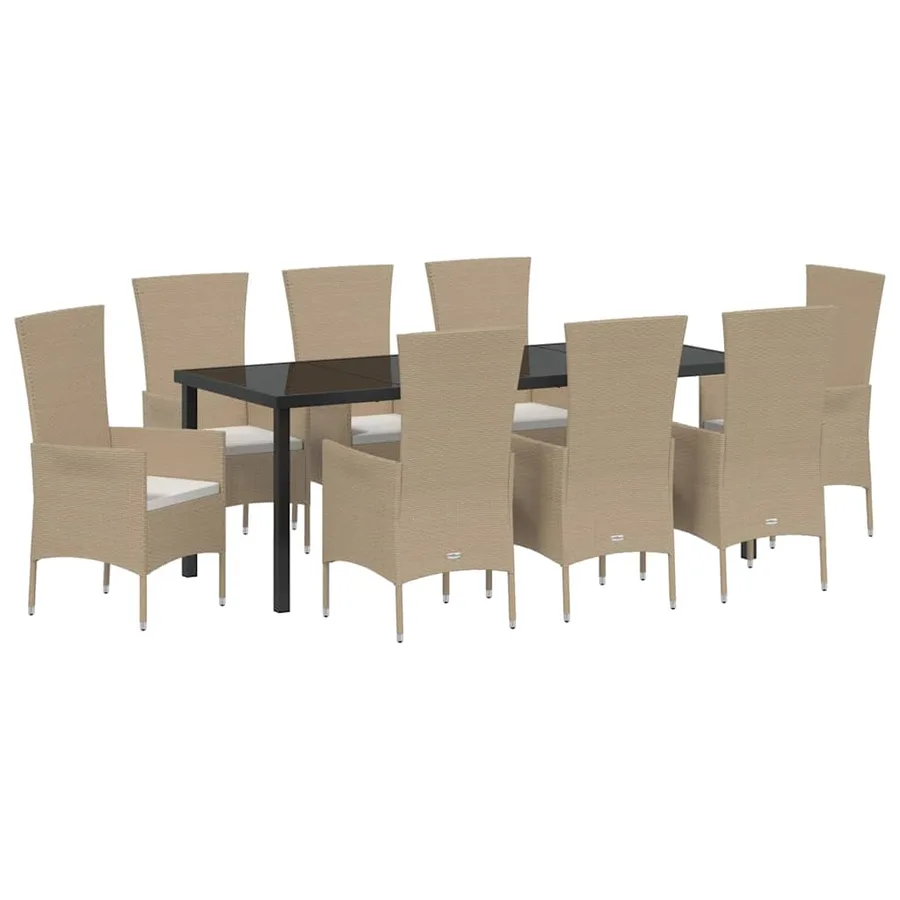 Ensemble de salle à manger pour jardin 9 pcs Beige polyrotin - 2