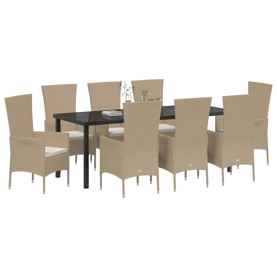 Ensemble de salle à manger pour jardin 9 pcs Beige polyrotin - 3