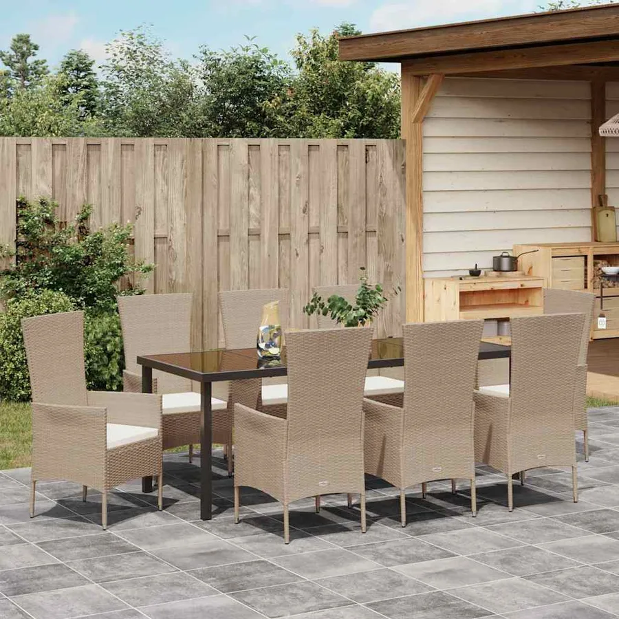 Ensemble de salle à manger pour jardin 9 pcs Beige polyrotin - 4