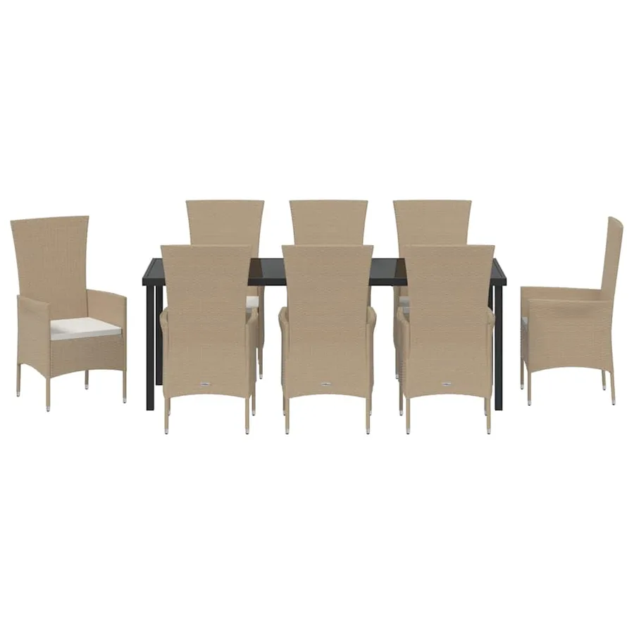 Ensemble de salle à manger pour jardin 9 pcs Beige polyrotin - 7