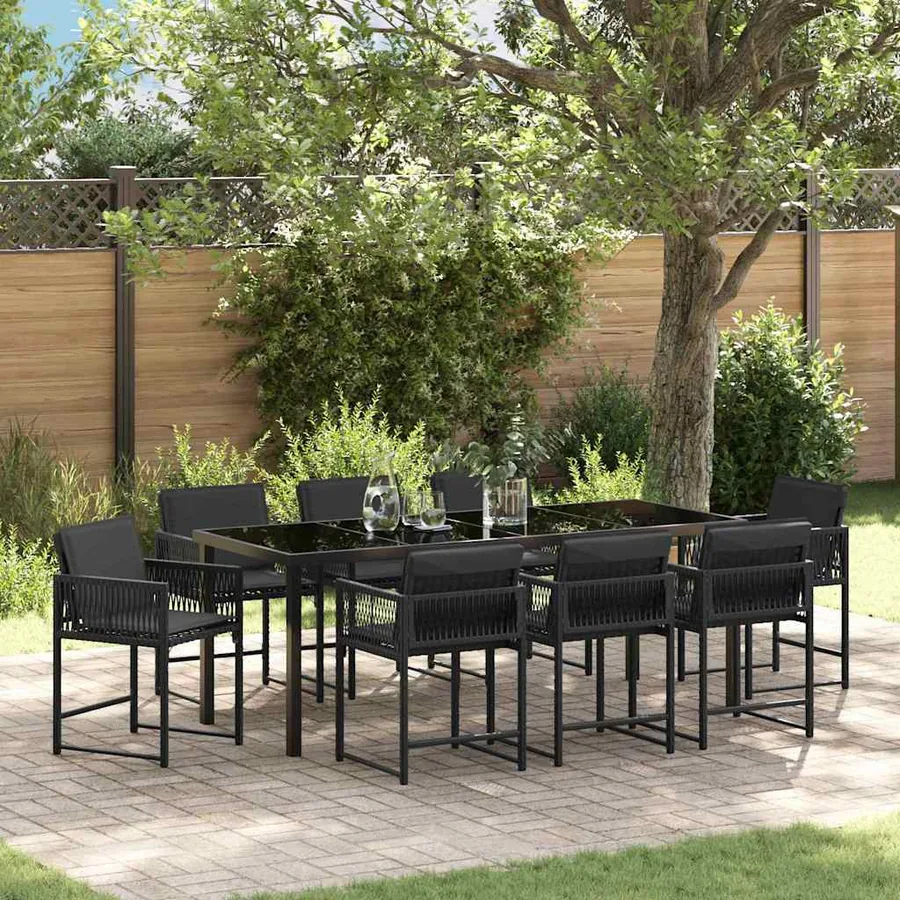 Ensemble de salle à manger pour jardin 9 pcs Noir polyrotin