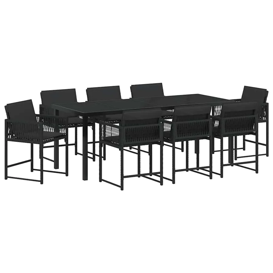 Ensemble de salle à manger pour jardin 9 pcs Noir polyrotin - 2