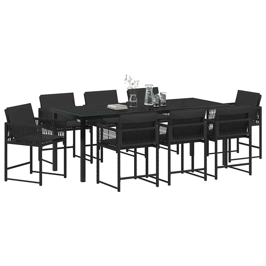 Ensemble de salle à manger pour jardin 9 pcs Noir polyrotin - 3