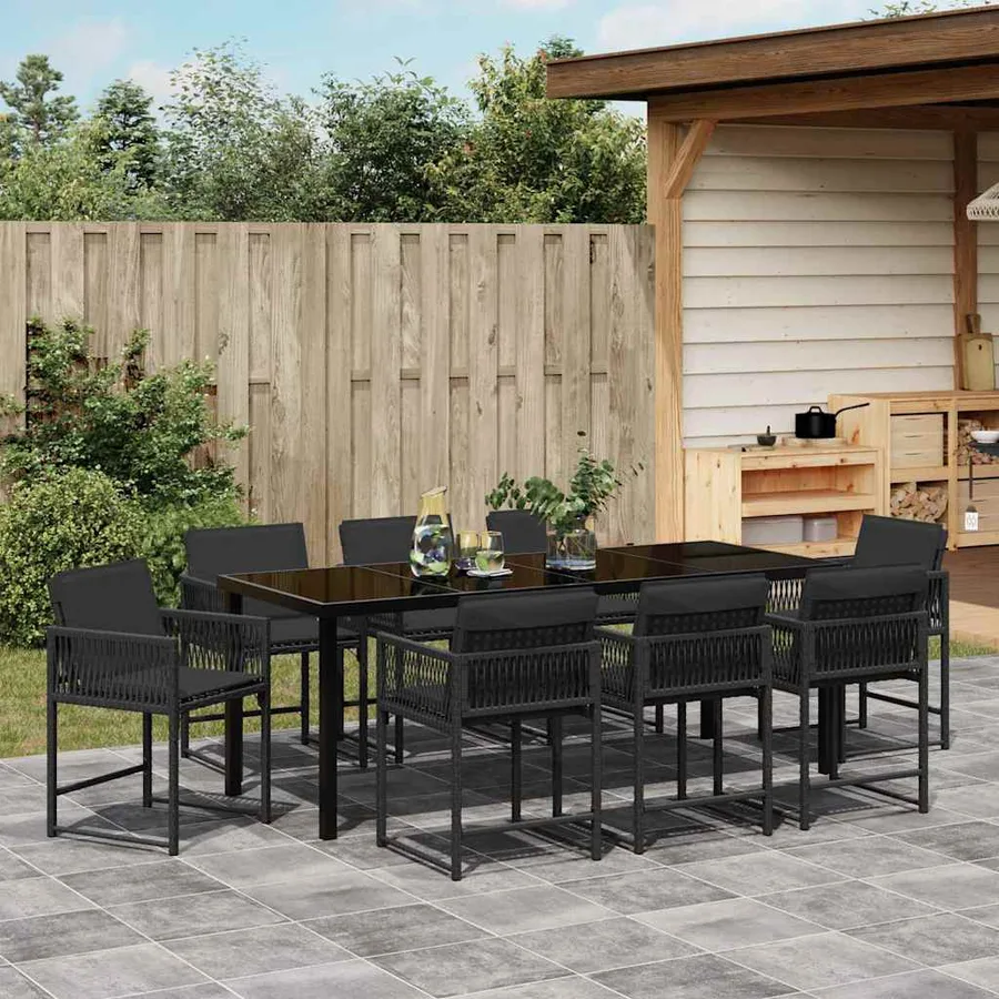 Ensemble de salle à manger pour jardin 9 pcs Noir polyrotin - 4