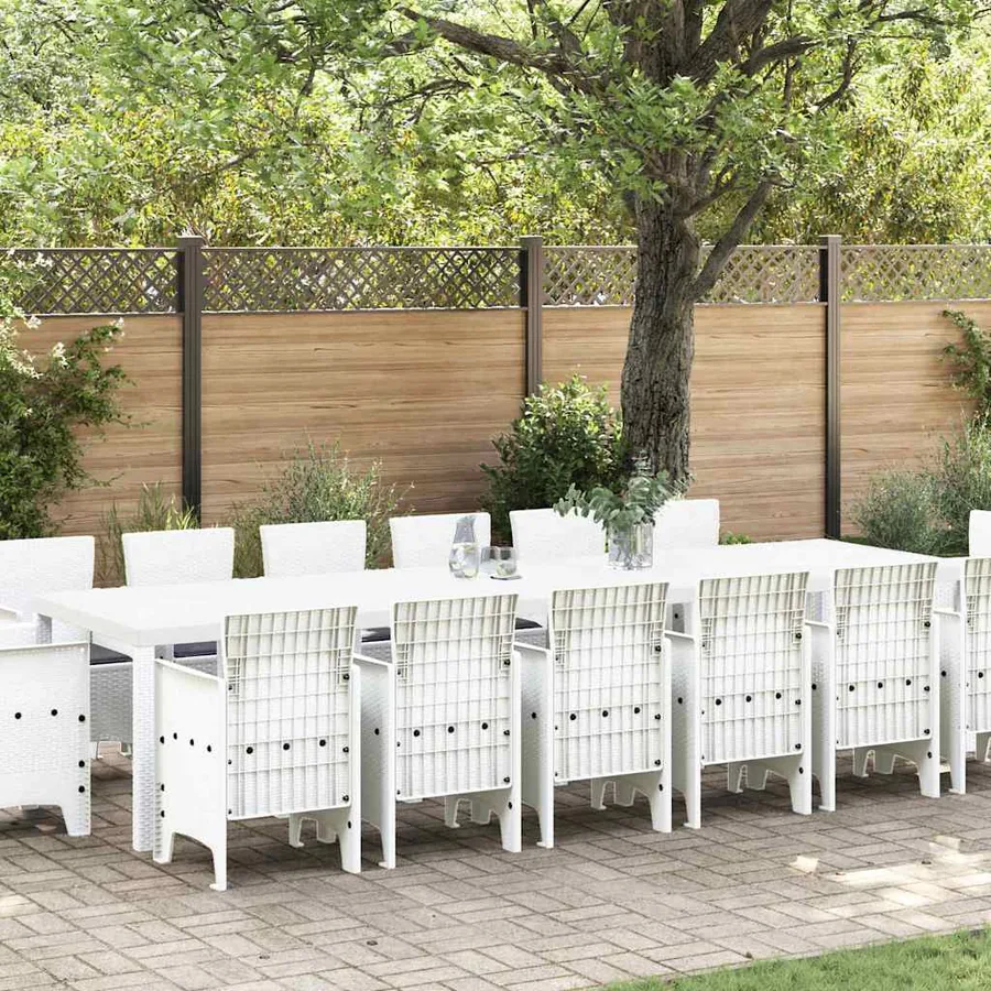 Ensemble de salle à manger pour jardin 15 pcs Blanc Rattan Polt