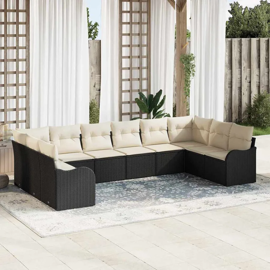Ensemble de canapé de jardin Noir 344 x 177,5 x 85 cm polyrotin